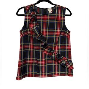 J. Crew Tartan Red Plaid Ruffle Tank Blouse (Size 4)